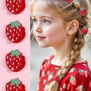 Strawberry Hair Clips for Kids